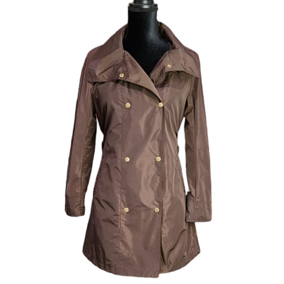 Ellen Tracy Outerwear Techno Double-Breasted Rain Trench Coat With Belt Petite - Picture 3 of 11